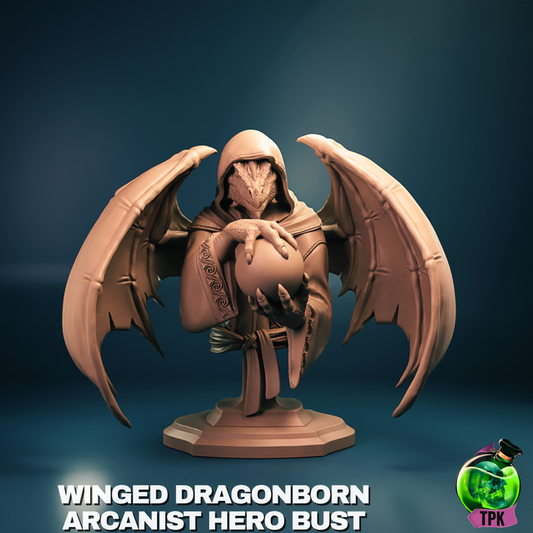 Winged Dragonborn Male Arcanist Miniature and Bust