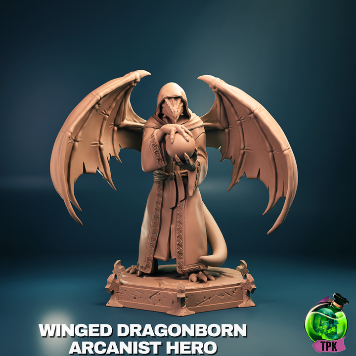 Winged Dragonborn Male Arcanist Miniature and Bust