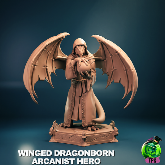 Winged Dragonborn Male Arcanist Miniature and Bust