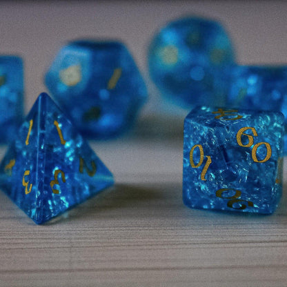 Blue Lightning Glass Cracked Glass DND Dice Set