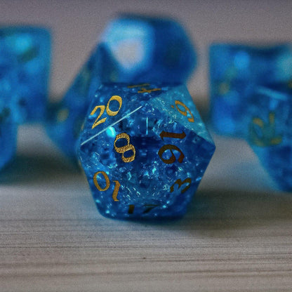 Blue Lightning Glass Cracked Glass DND Dice Set
