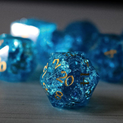 Blue Lightning Glass Cracked Glass DND Dice Set