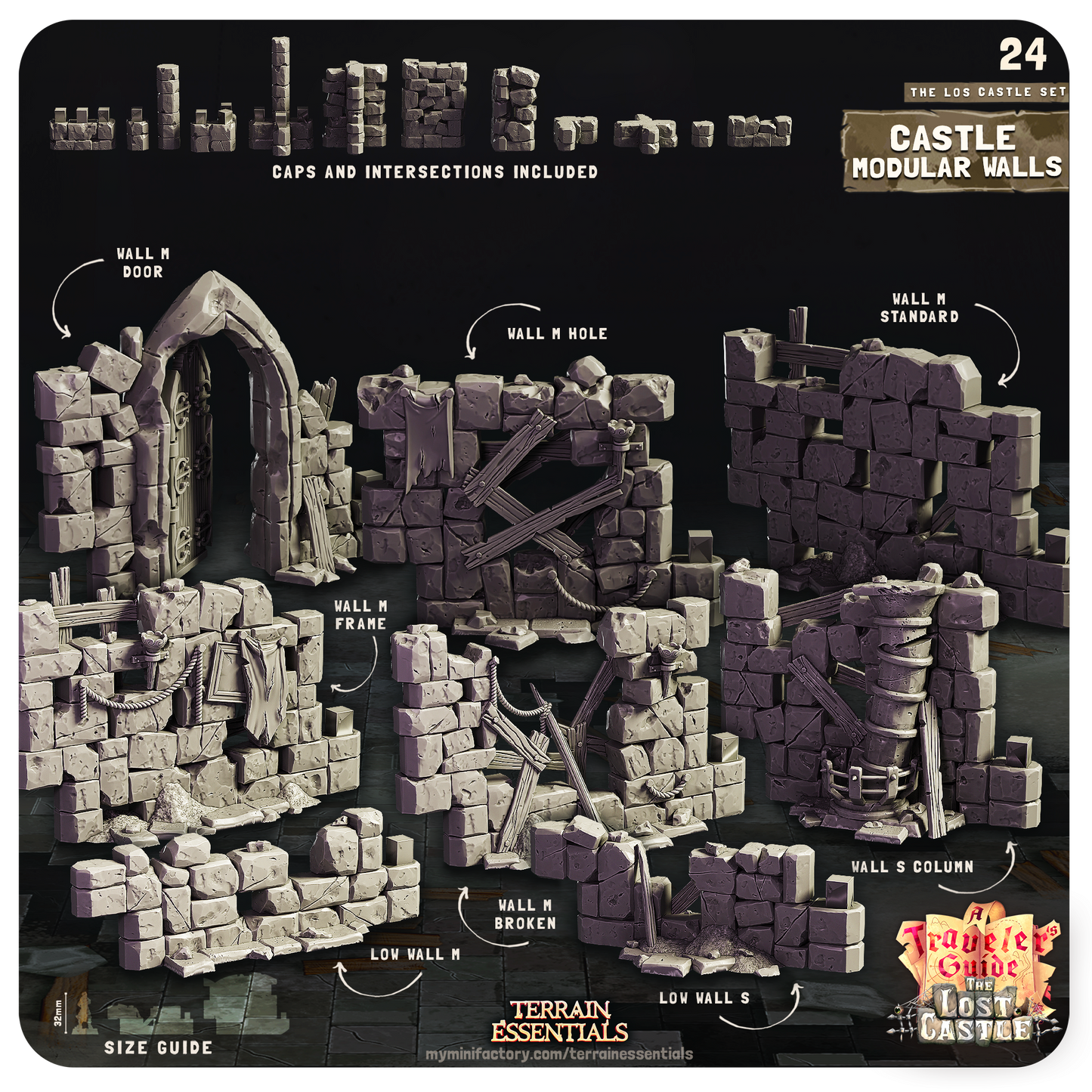 3D Printed Cast n Play Castle Modular Walls The Lost Castle Terrain Set 28mm 32mm D&D