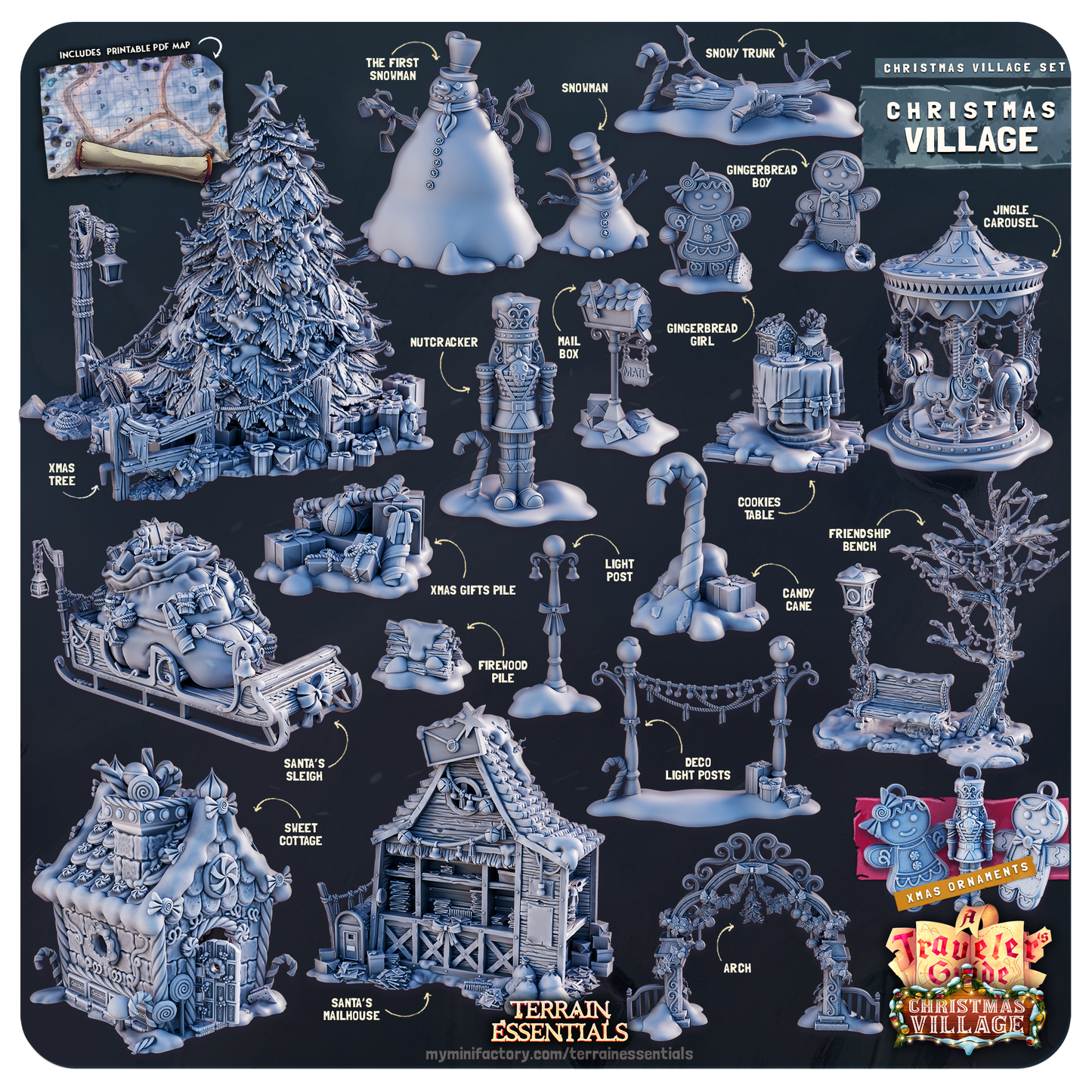 3D Printed Cast n Play Christmas Village Terrain Set 28mm 32mm D&D