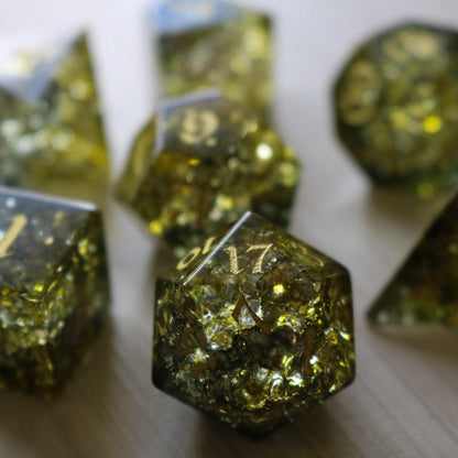 Dark Sun (Green And Yellow) Forge Fire Glass DND Dice Set