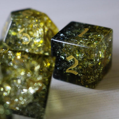 Dark Sun (Green And Yellow) Forge Fire Glass DND Dice Set