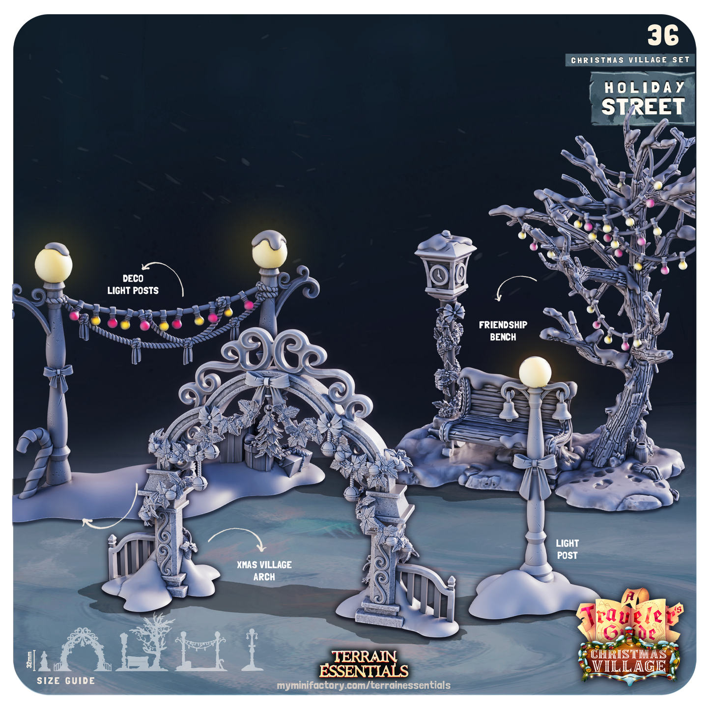 3D Printed Cast n Play Christmas Village Terrain Set 28mm 32mm D&D