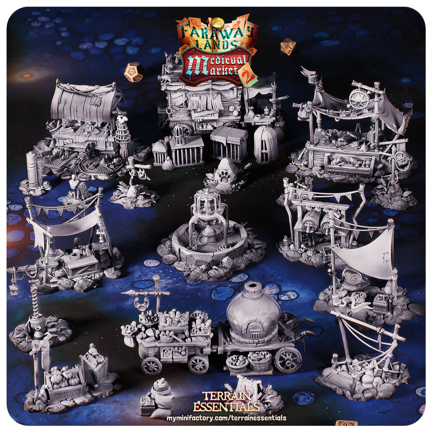 3D Printed Cast n Play Medieval Market 2 Terrain Set 28mm 32mm D&D