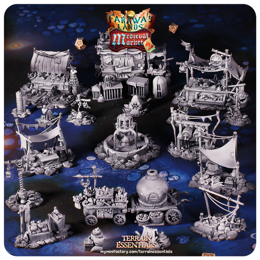 3D Printed Cast n Play Medieval Market 2 Terrain Set 28mm 32mm D&D