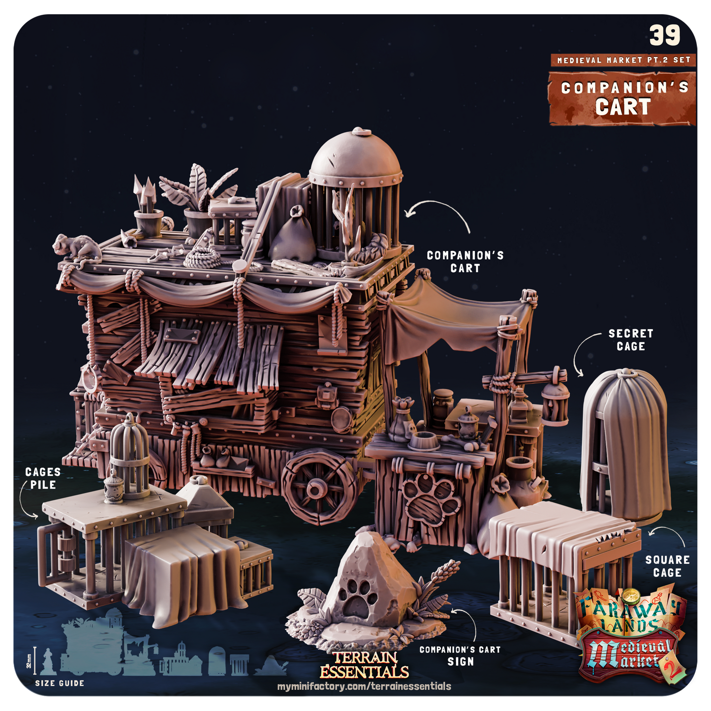 3D Printed Cast n Play Medieval Market 2 Terrain Set 28mm 32mm D&D